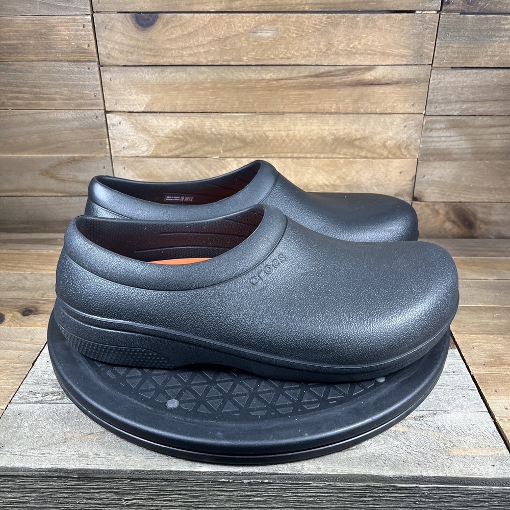Crocs Mens Sz 8 Sneakers On The Clock Work Slip Resistant Black Work Clogs